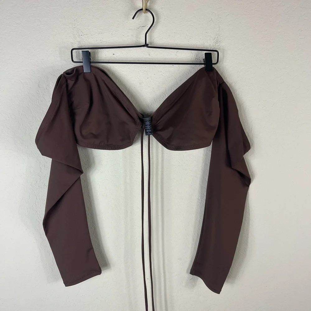 SKIMS Signature Swim Long Sleeve Bikini Top in Cocoa Brown Size 4X